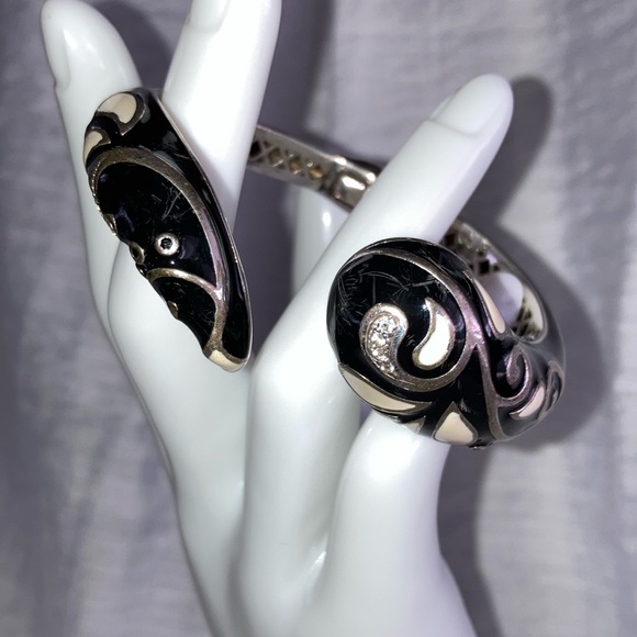 Bracelet Cuff Enamel Sterling Silver 925 Women’s Black White Raquelle Bianco - Picture 8 of 16